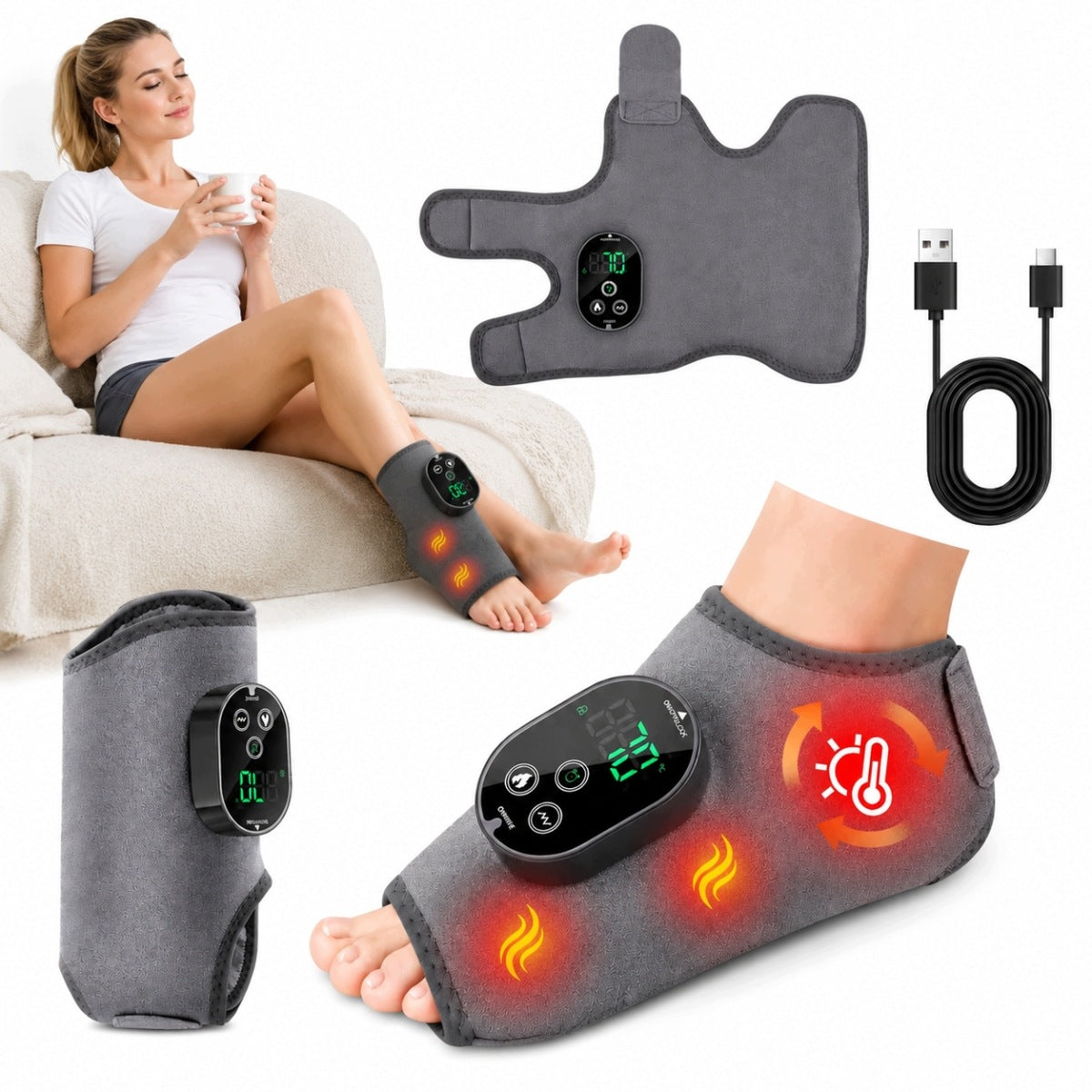 ANKLE MASSAGER WITH HEATING FUNCTION GREY
