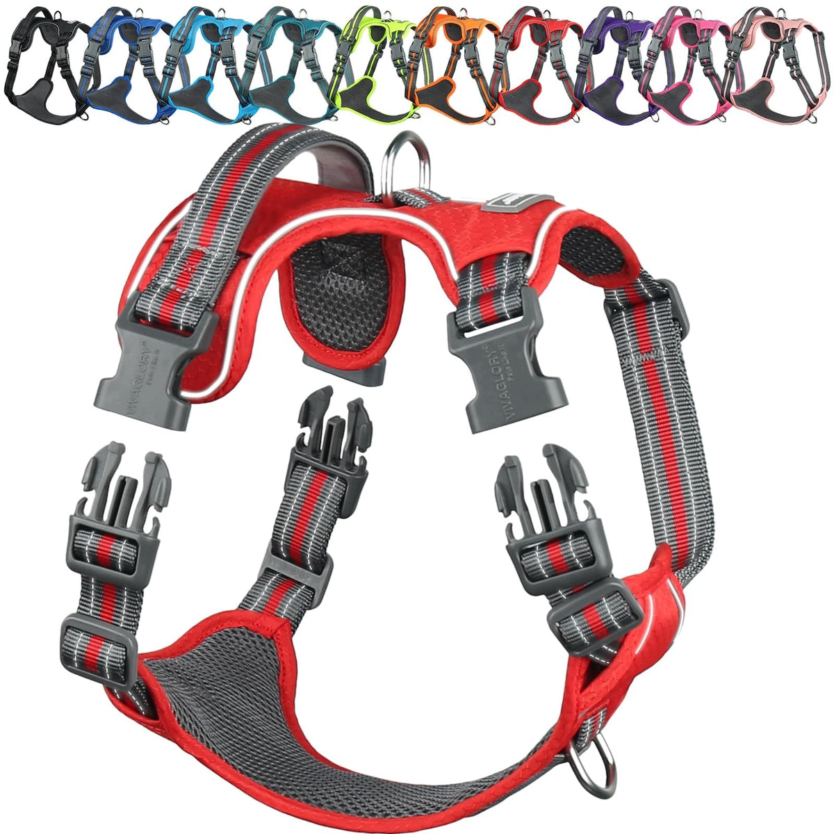 ANTI-PULL HARNESS FOR DOG M RED REFLECTIVE WITH HANDLE
