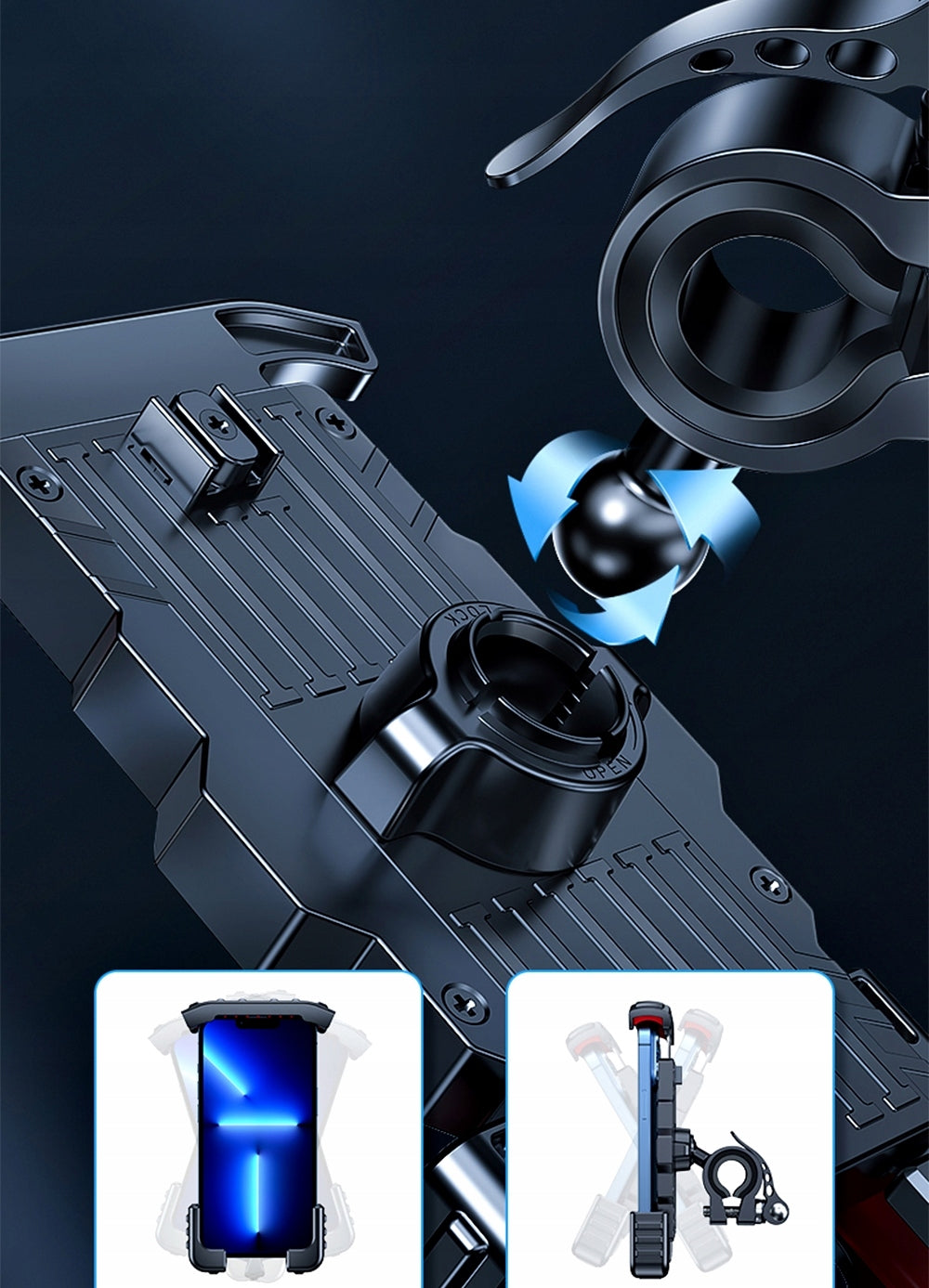ANTI-SHOCK BIKE HOLDER MOTOR HANDLEBAR Model Uchwyt rowerowy automatyczny na telefon Bike Phone
