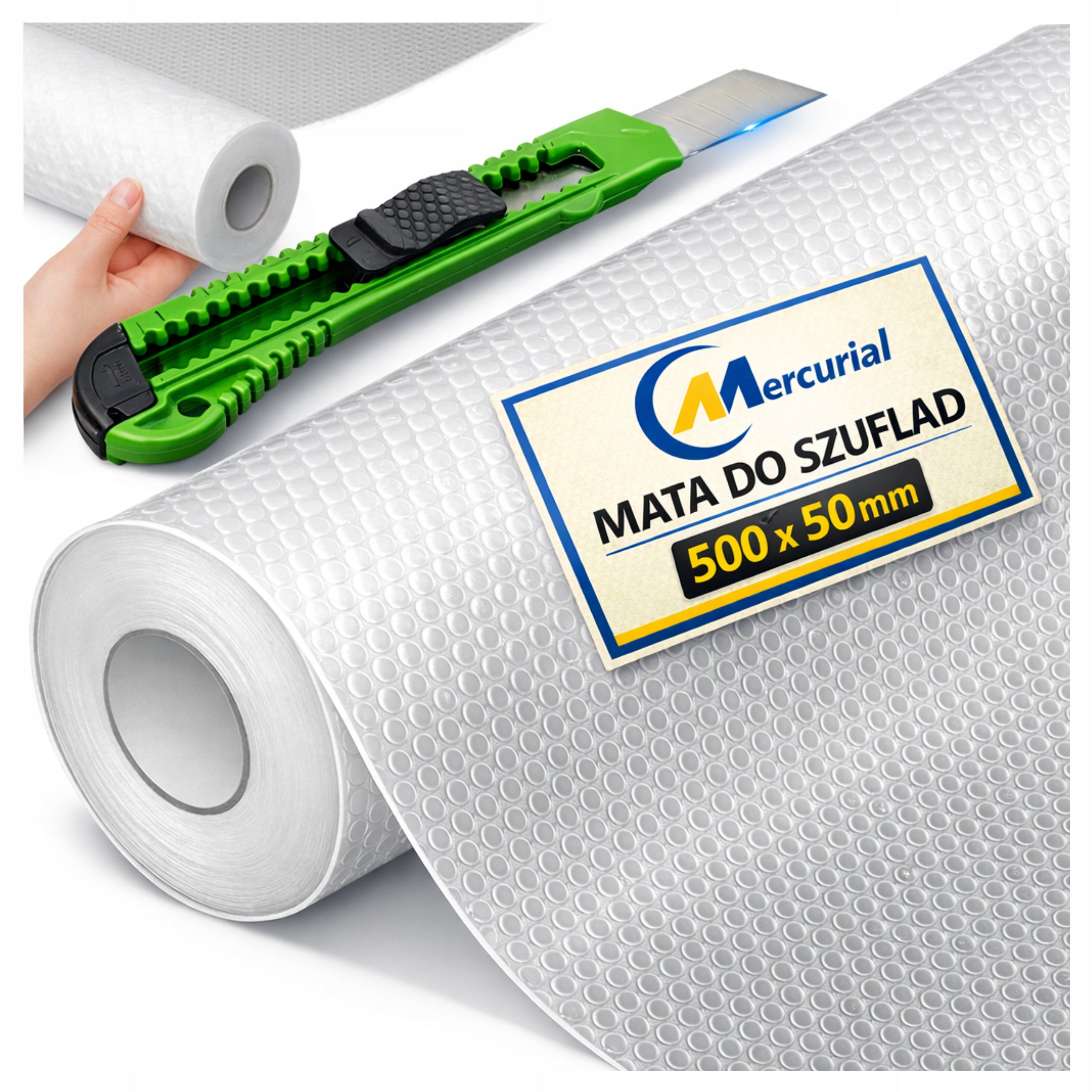 ANTI-SLIP PROTECTIVE MAT FOR CABINET DRAWERS, WHITE, 500X50, FREEBIE KNIFE