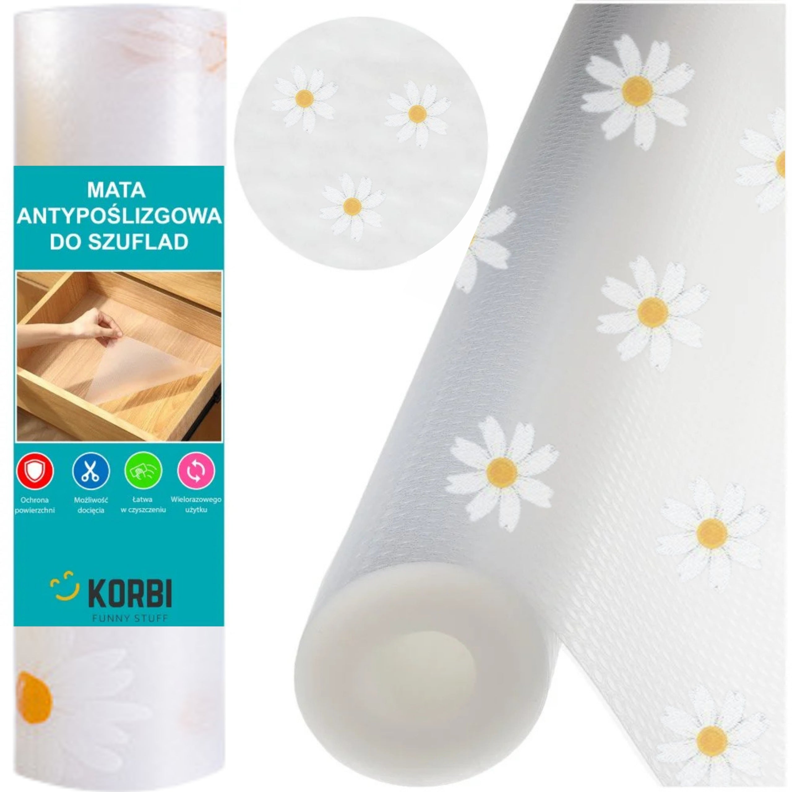 ANTI-SLIP PROTECTIVE MAT FOR CLOSET DRAWERS WARDROBES 150x60 DAISIES