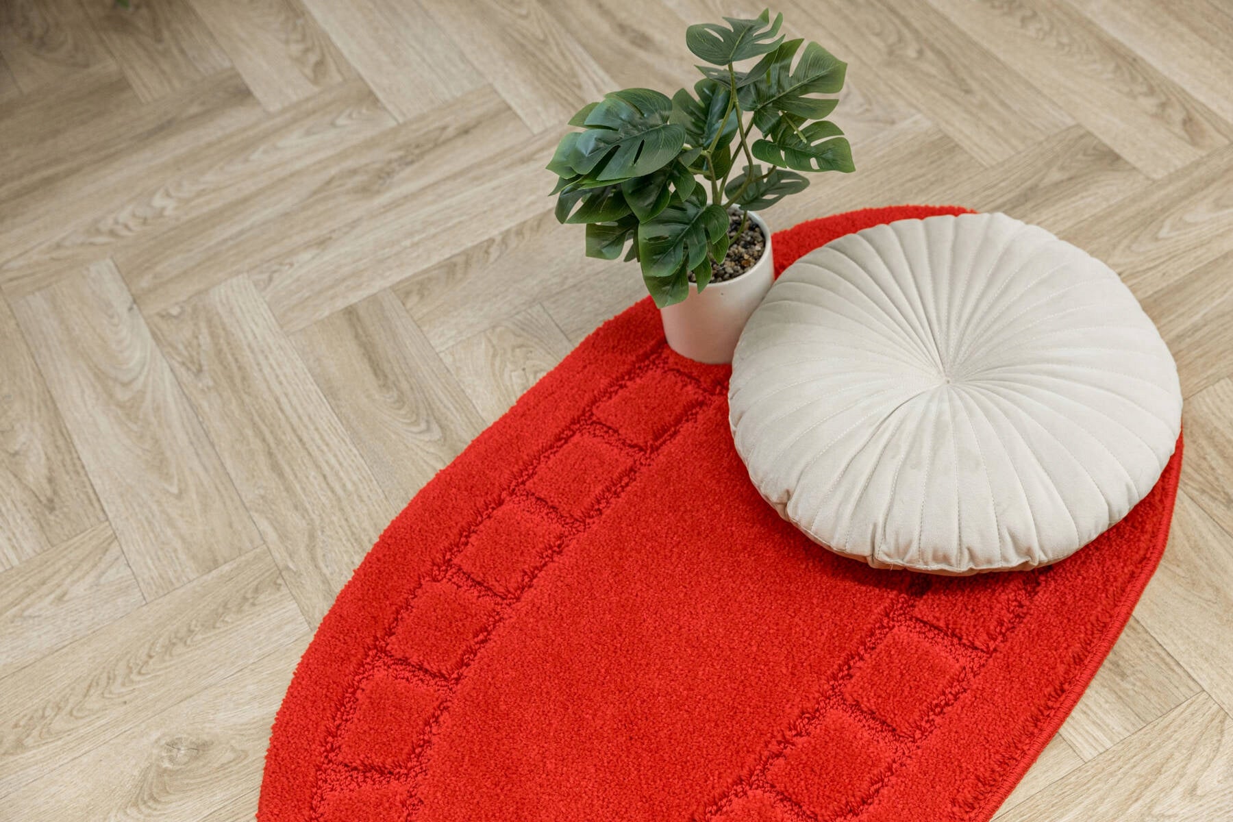 ANTI-SLIP RUG SOFT RED LAUNDRY MAT OVAL OCEAN 60x100 cm Length 100 cm