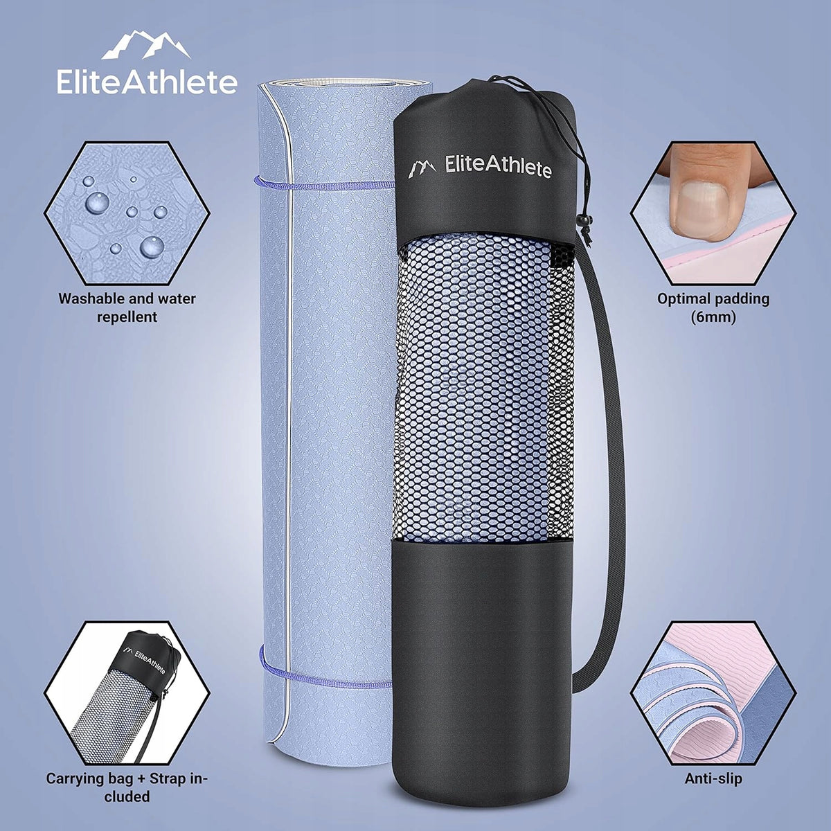 ANTI-SLIP YOGA MAT 183X61CM 6MM WITH BAG AND STRAP Brand no brand