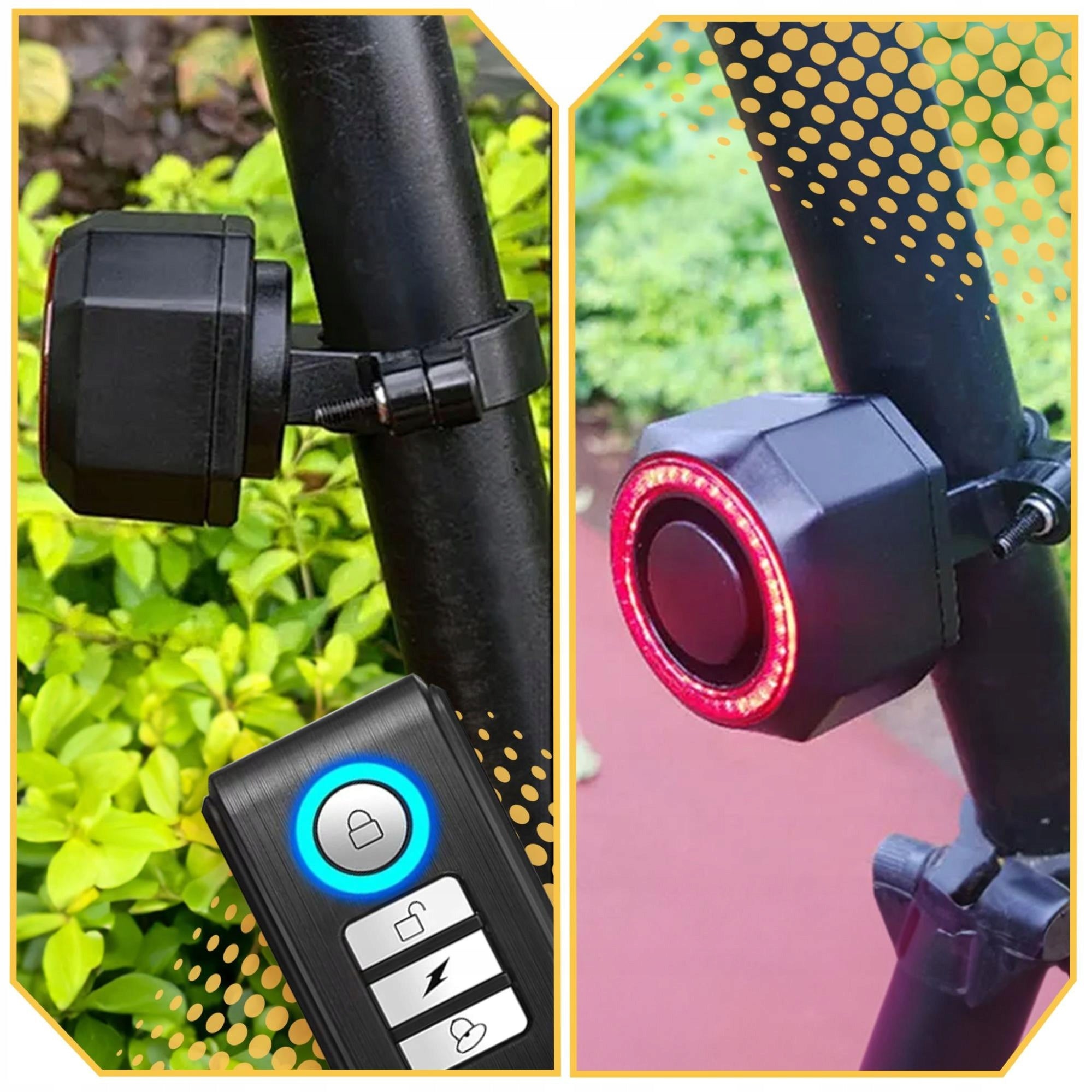 ANTI-THEFT BICYCLE ALARM + REAR LAMP BICYCLE LIGHT BELL PILOT Weight 200 g