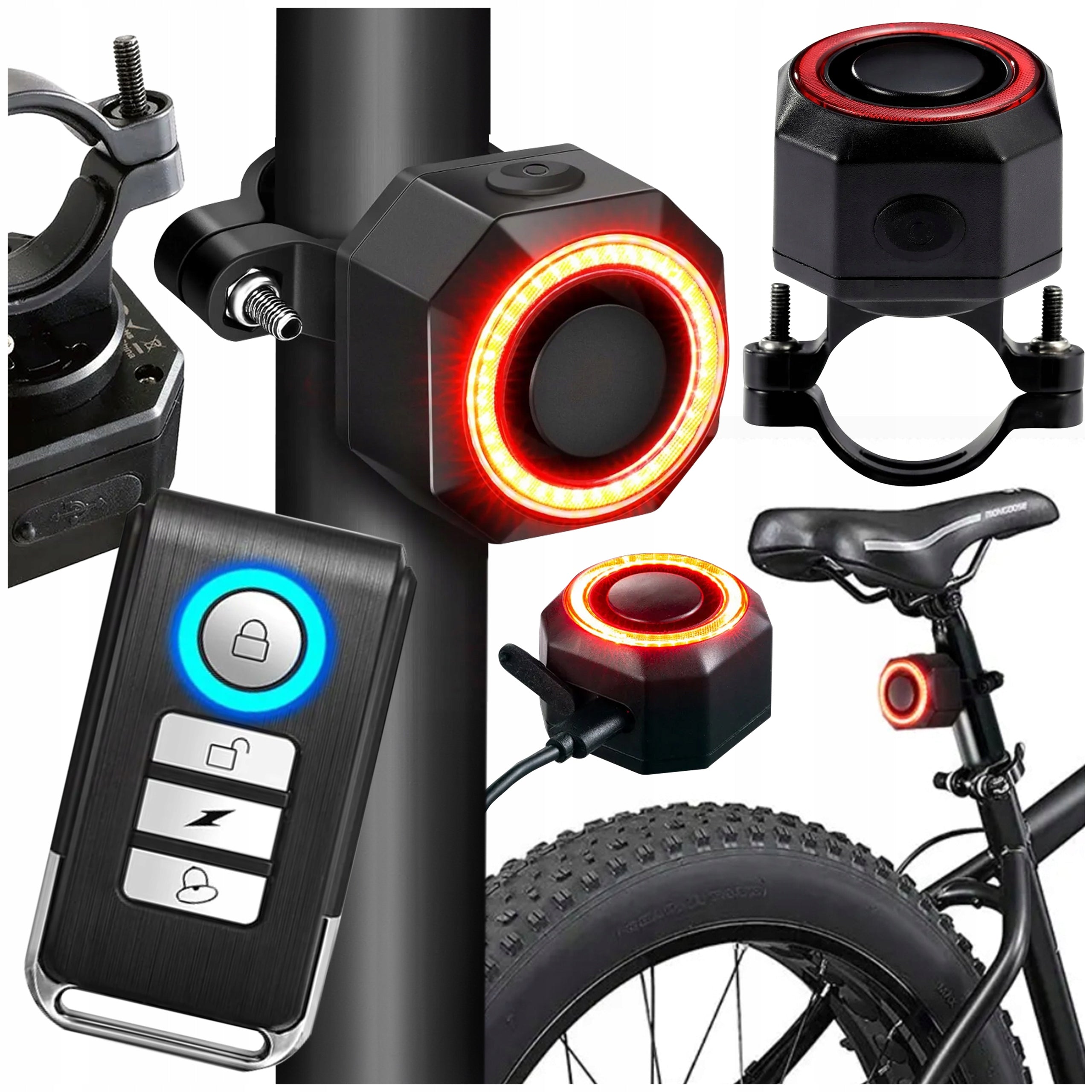 ANTI-THEFT BICYCLE ALARM + REAR LAMP BICYCLE LIGHT BELL PILOT