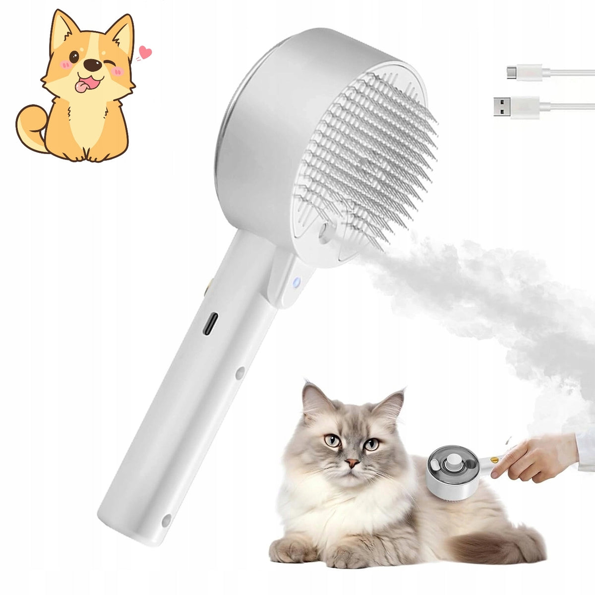 ANTIBACTERIAL STEAM BRUSH FOR CAT AND PET DOG HAIR CARE