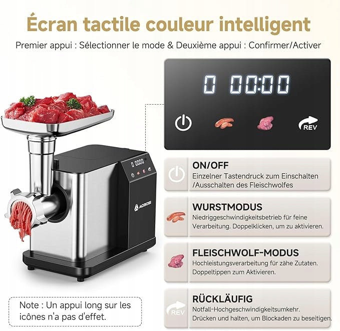 AOBOSI Electric Meat Machine 3000W LED Touch Display 3 Gears Packaging status original