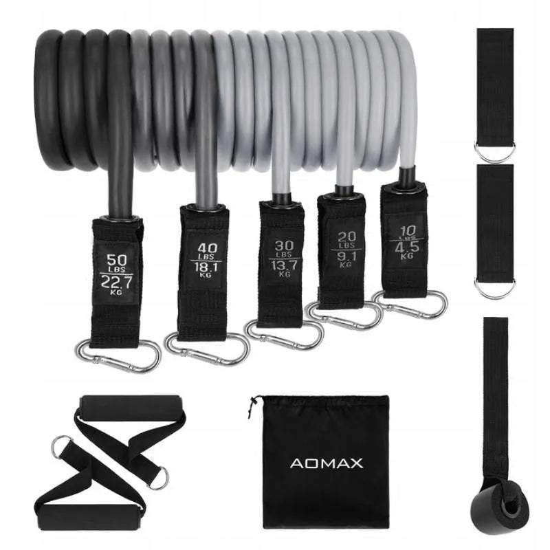 AOMAX Expander Set, 5 Pieces, Resistance Rubber + Accessories Grey-Black