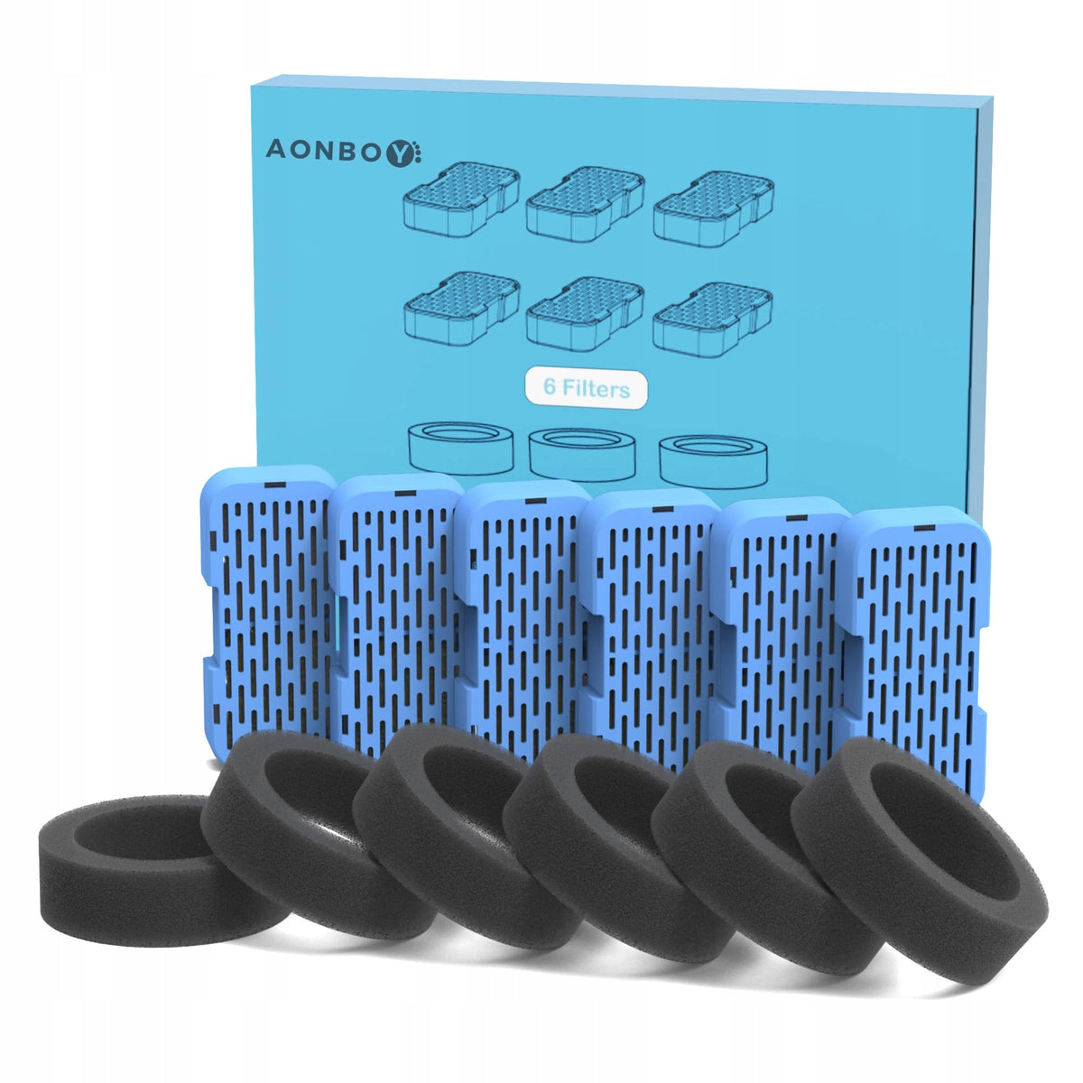 AONBOY Cat Fountain Filters 6 Filters 6 Foam Filters S3-SC