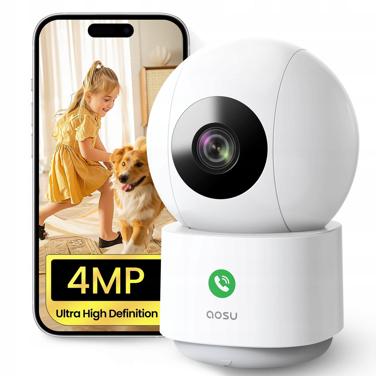 AOSU 4MP Indoor WiFi Camera 360° Homekit 5G 24GHz Alexa