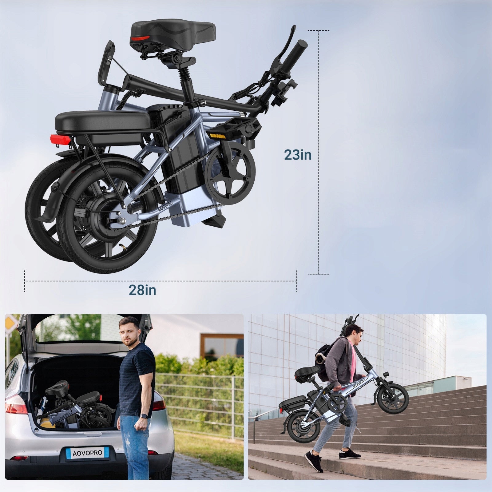 AOVOPRO E14 folding electric bicycle 500W 25KM/H 14 inch 48V 10.4AH 54KM Brand no brand