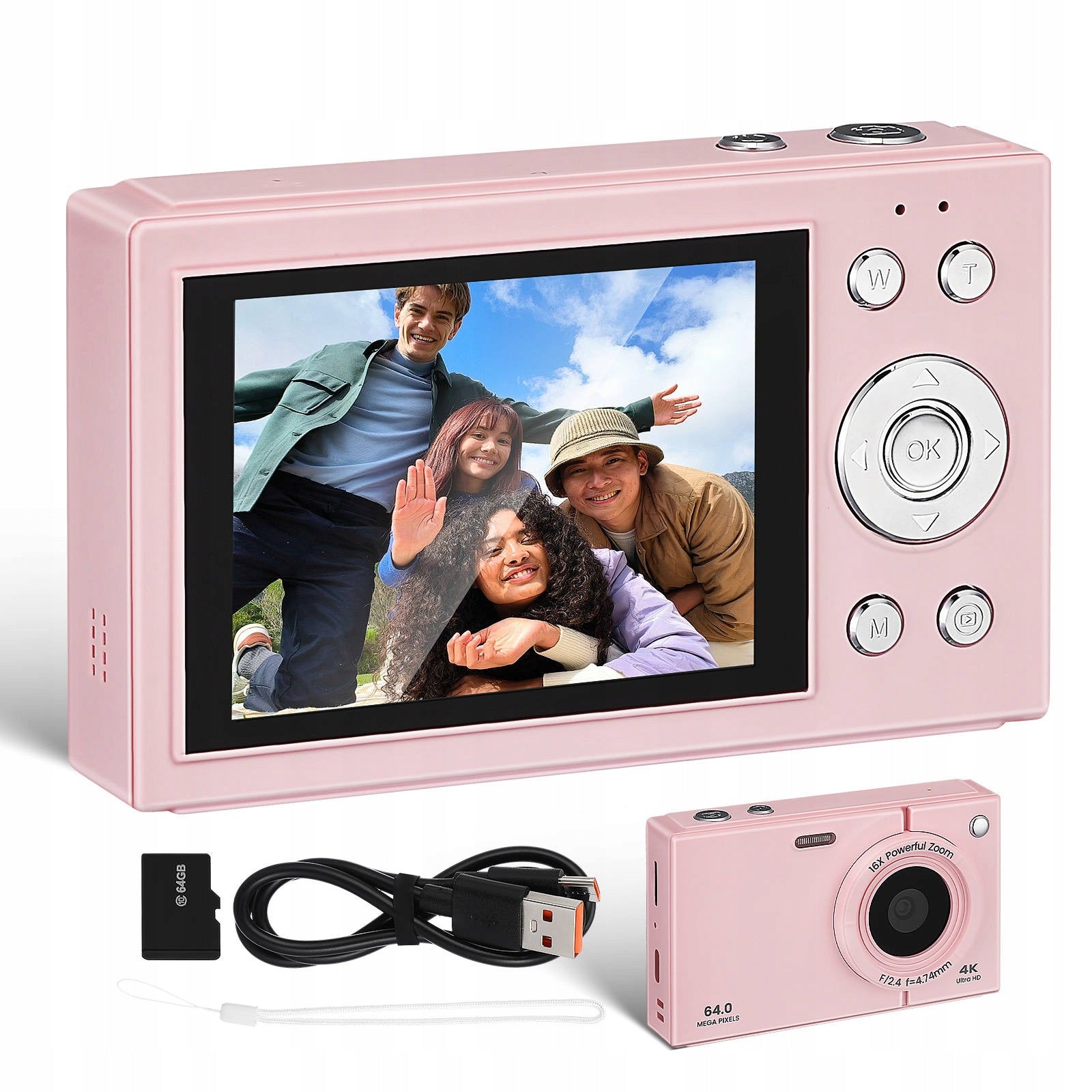 APARAT CYFROWY 4K Z EKRANEM 2.8 CALA 16X RÓŻOWY 64GB Brand no brand