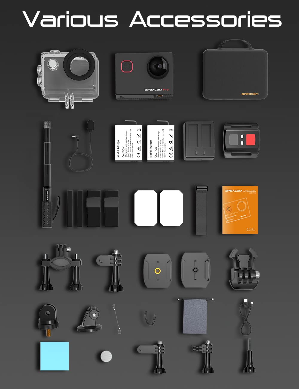 APEXCAM M90Pro 4K Camera 20MP Sports WiFi Waterproof 40m 170° Angle