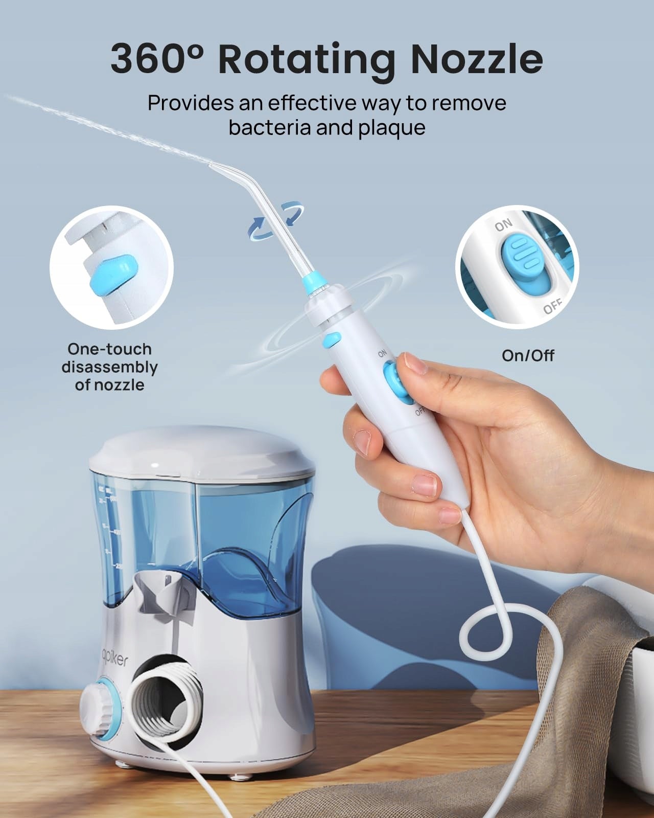 APIKER Electric Tooth Irrigator 8 Nozzles 10 Modes 600ml For Family Packaging status original