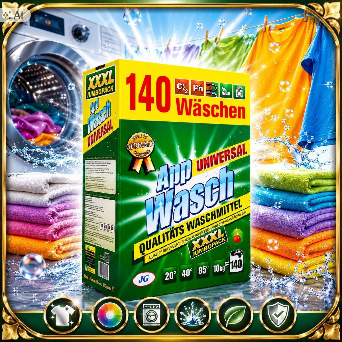 APP WASCH UNIVERSAL WASHING POWDER 10KG 140 WASHES XXXL GERMAN Packaging status original