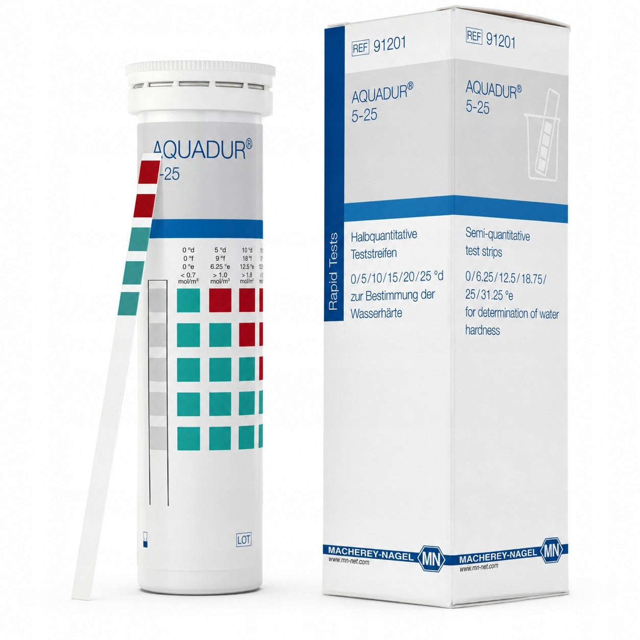 AQUADUR 5-25 Water Hardness Test Strip Tester 90-450 ppm CaCO3 1 Piece