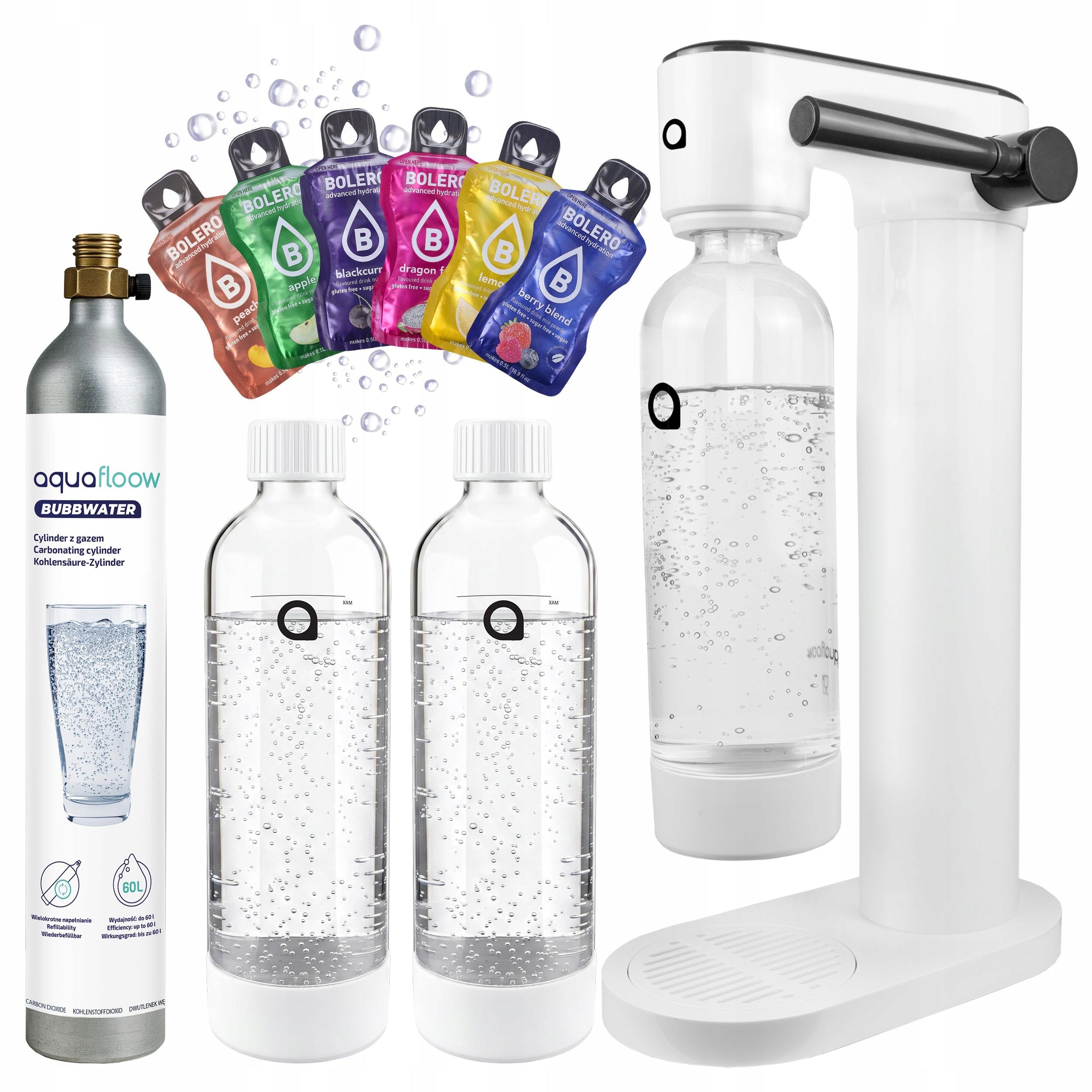 AQUAFLOOW CARBONATED WATER SATURATOR CYLINDER CO2 2X WATER BOTTLE + BOLERO