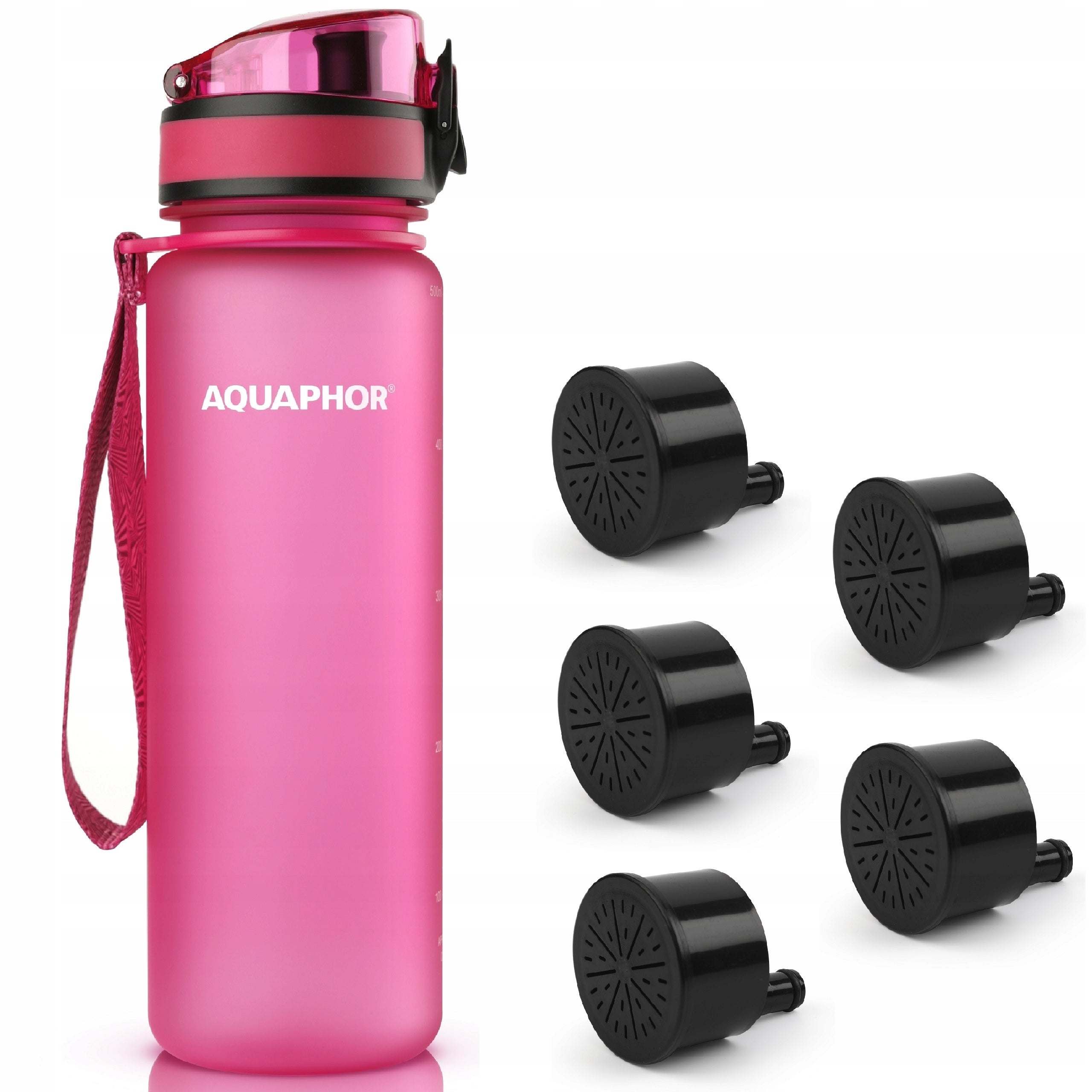 AQUAPHOR City 500 ml Drinking Water Filter Bottle with 5 Refills Pink