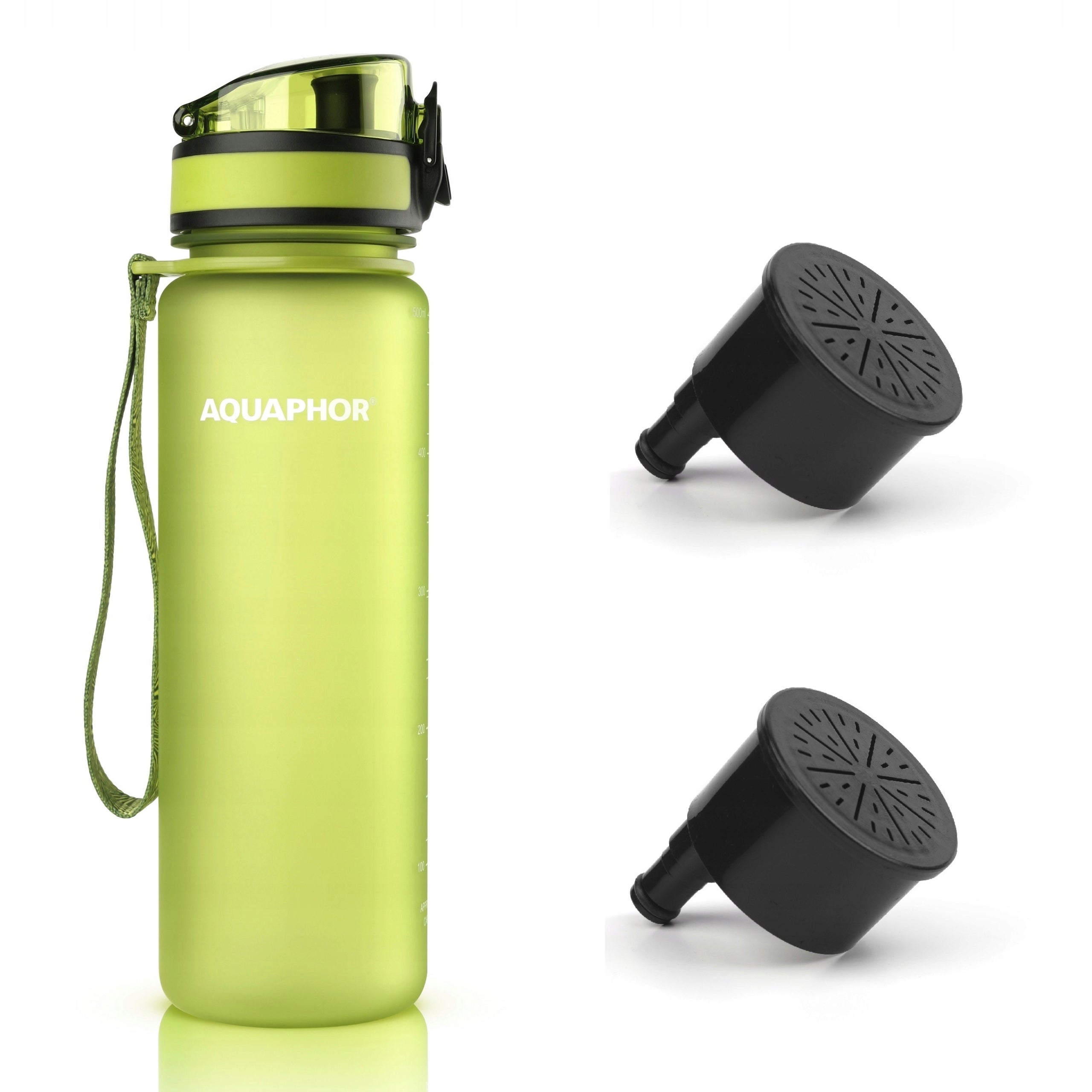 AQUAPHOR City Filter Bottle 0,5L with 2 Drinking Water Cartridges Green