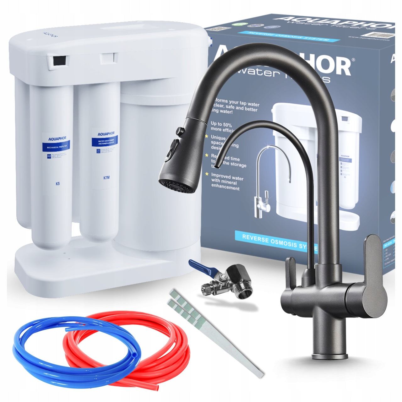 AQUAPHOR MORION RO-101S REVERSE OSMOSIS WITH KITCHEN FAUCET THREE WAY PZH