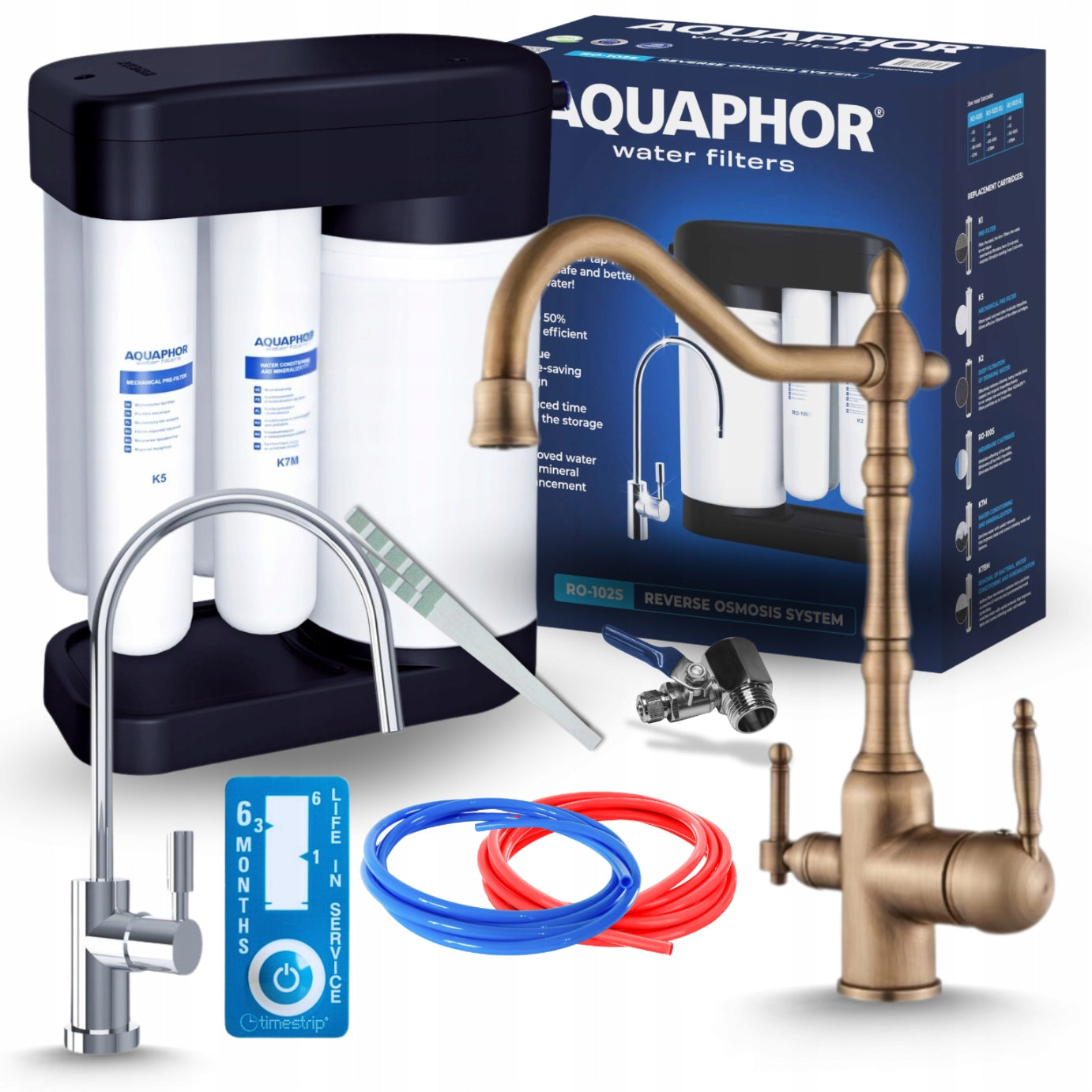 AQUAPHOR RO 102S REVERSE OSMOSIS SYSTEM AND BRASS WATER FILTER TAP
