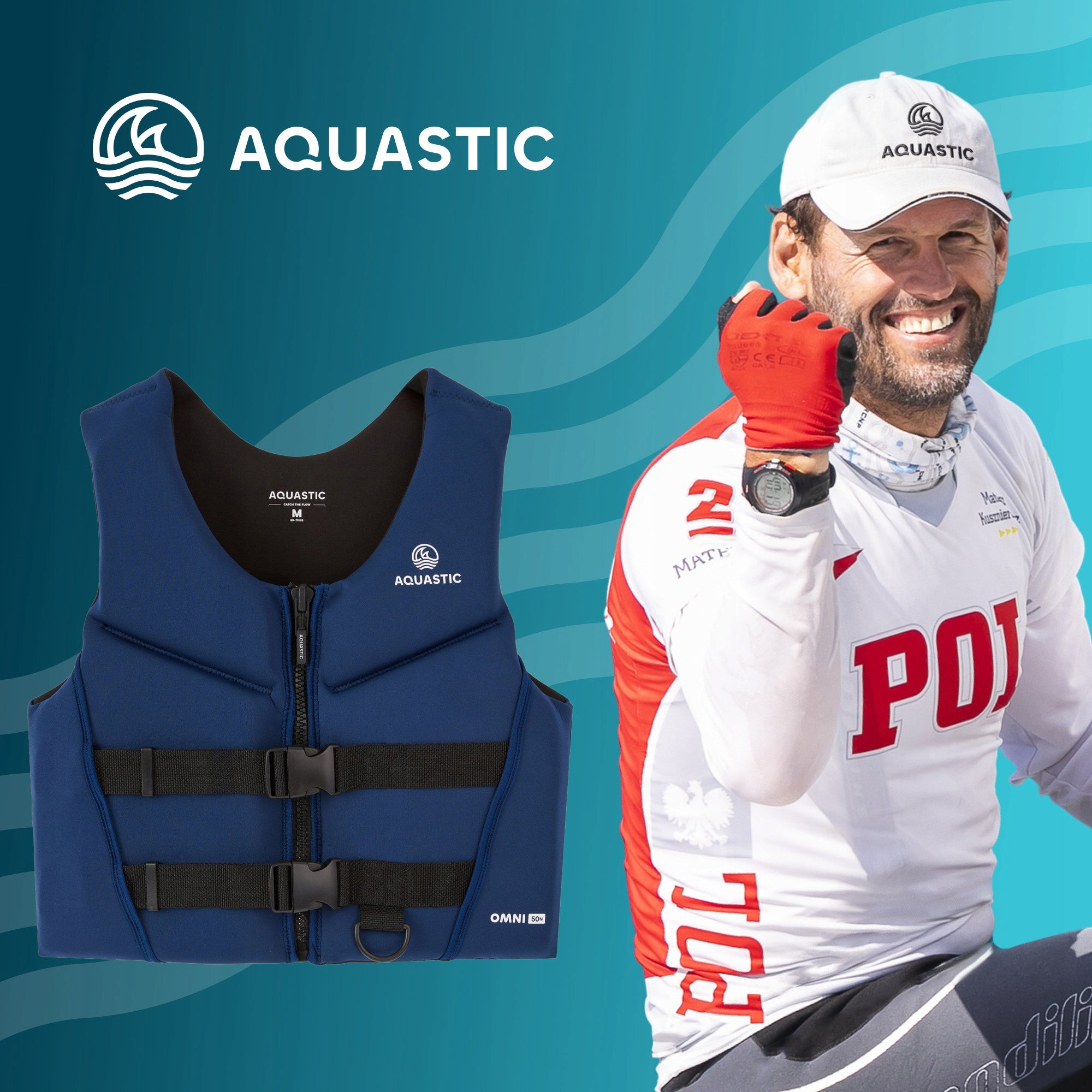 AQUASTIC Omni 50N Safety Vest for Blue XL for Kayak and SUP Manufacturer code AQS-B5I071-BL