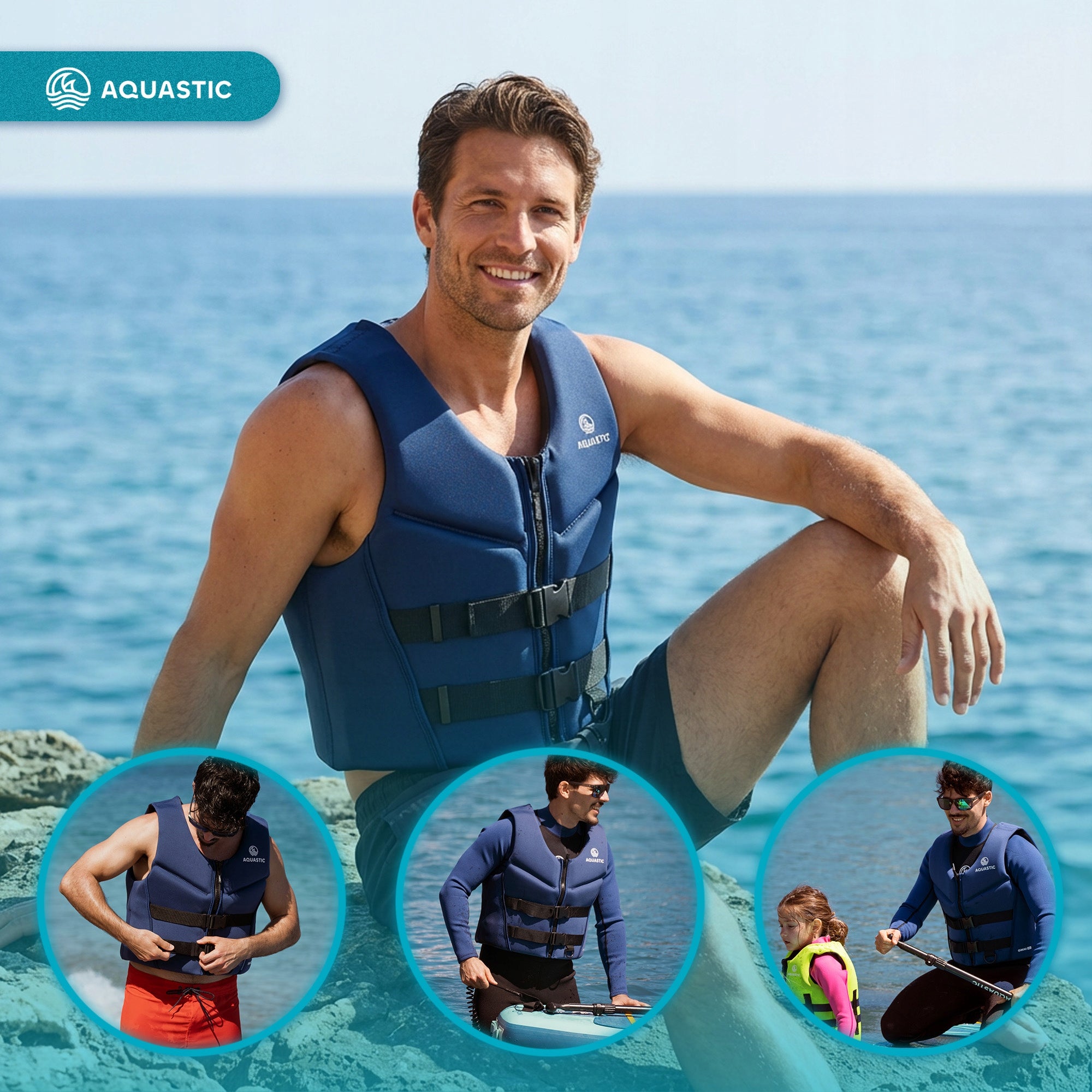 AQUASTIC Omni 50N Safety Vest for Blue XL for Kayak and SUP Size XL