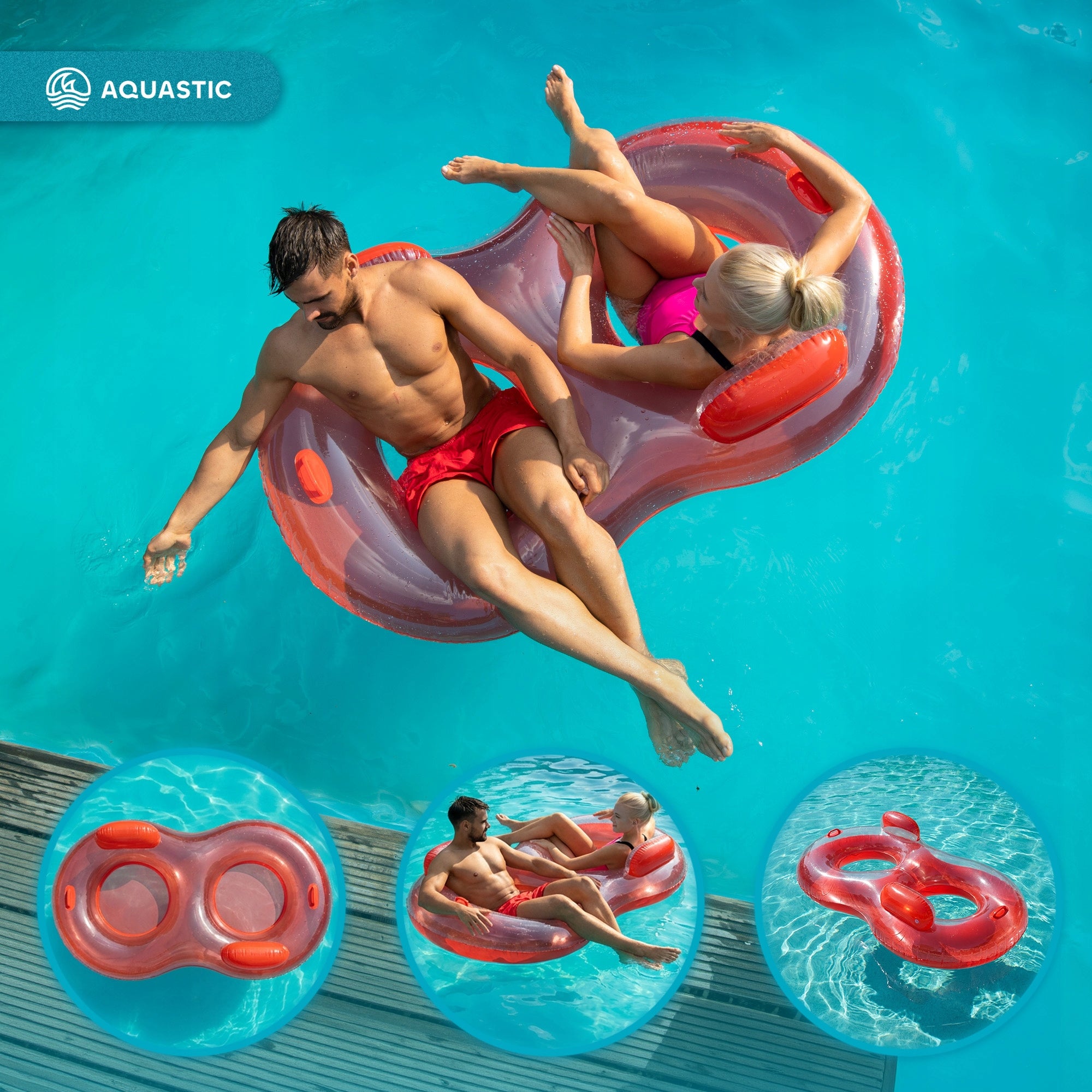 AQUASTIC WHEEL INFLATABLE SWIMMING WHEEL 2-Person VERSATILE LIGHTWEIGHT Kind swim ring