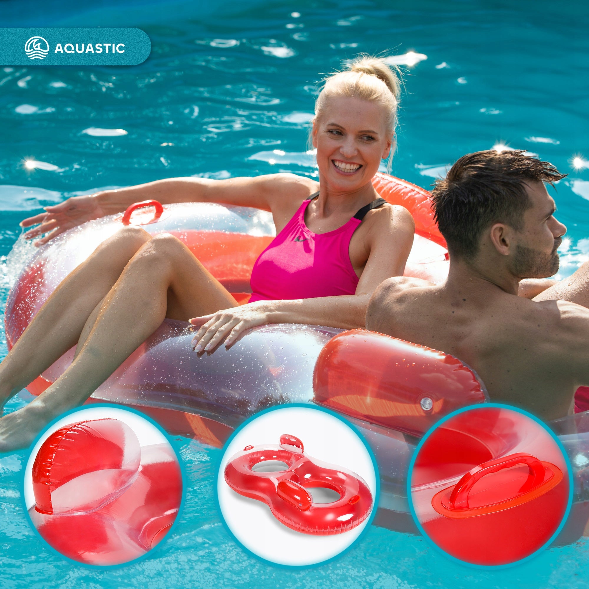 AQUASTIC WHEEL INFLATABLE SWIMMING WHEEL 2-Person VERSATILE LIGHTWEIGHT Model ASR-175R