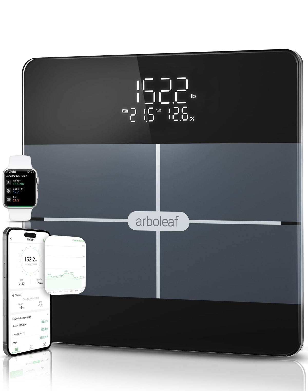 ARBOLEAF White bluetooth bathroom scale, app