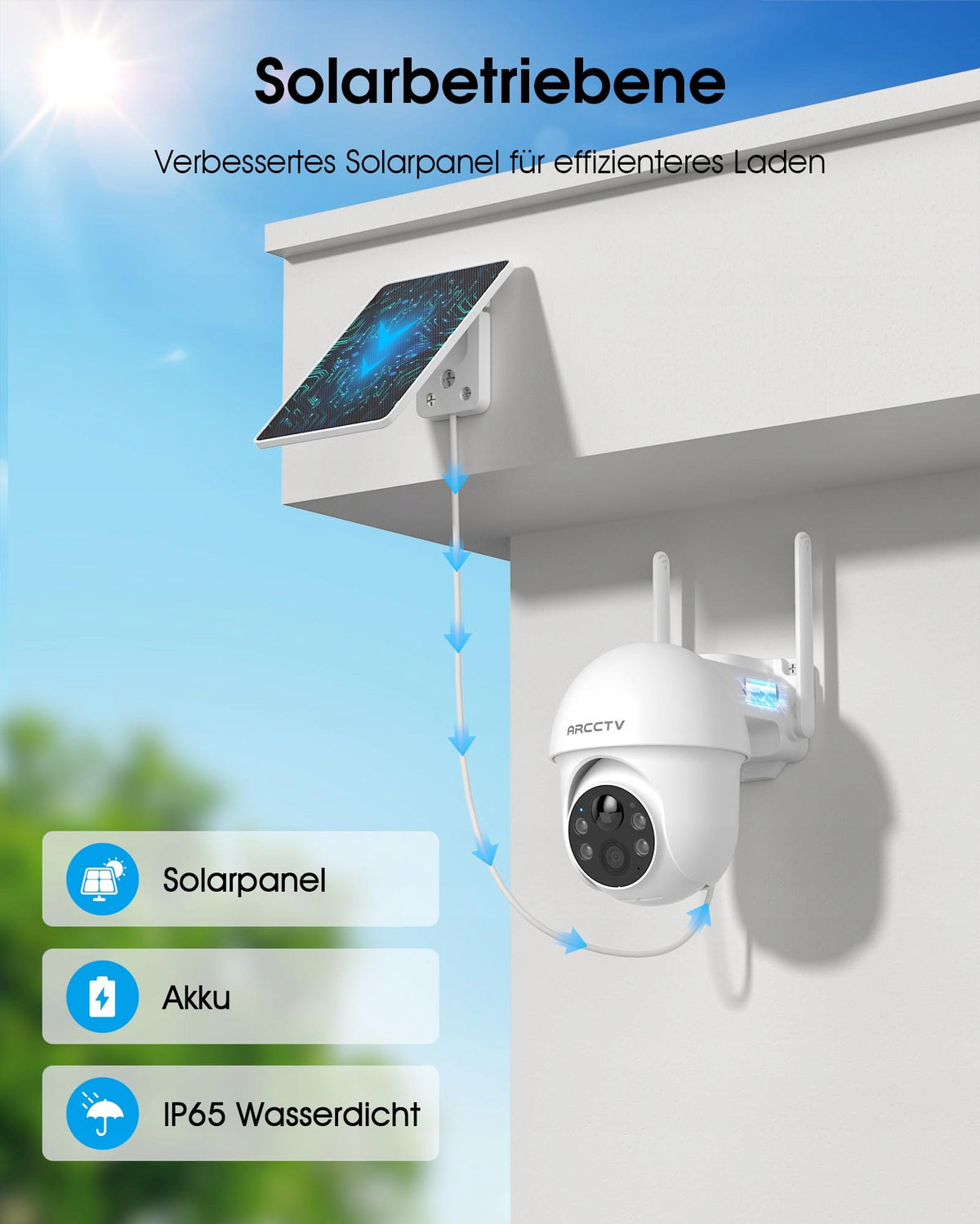 ARCCTV Solar Camera 4MP Outdoor Dual Band WiFi Alexa 2 Pcs Packaging status original