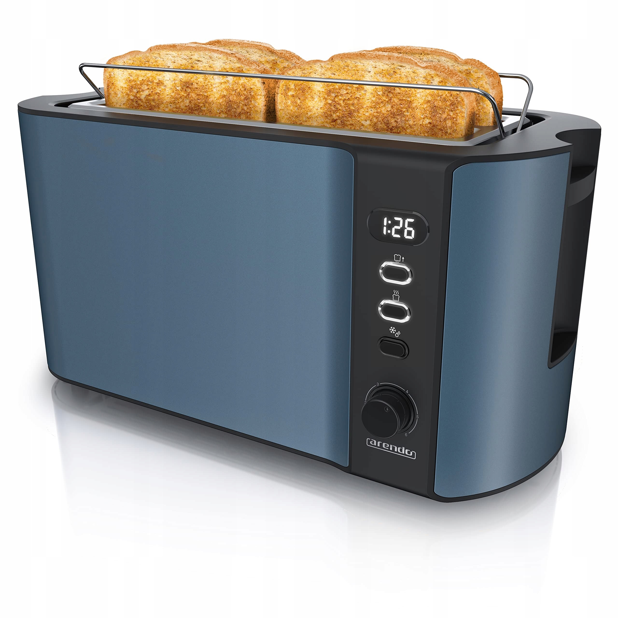 ARENDO Steel Toaster Long For 4 Slices Defrost Function Blue