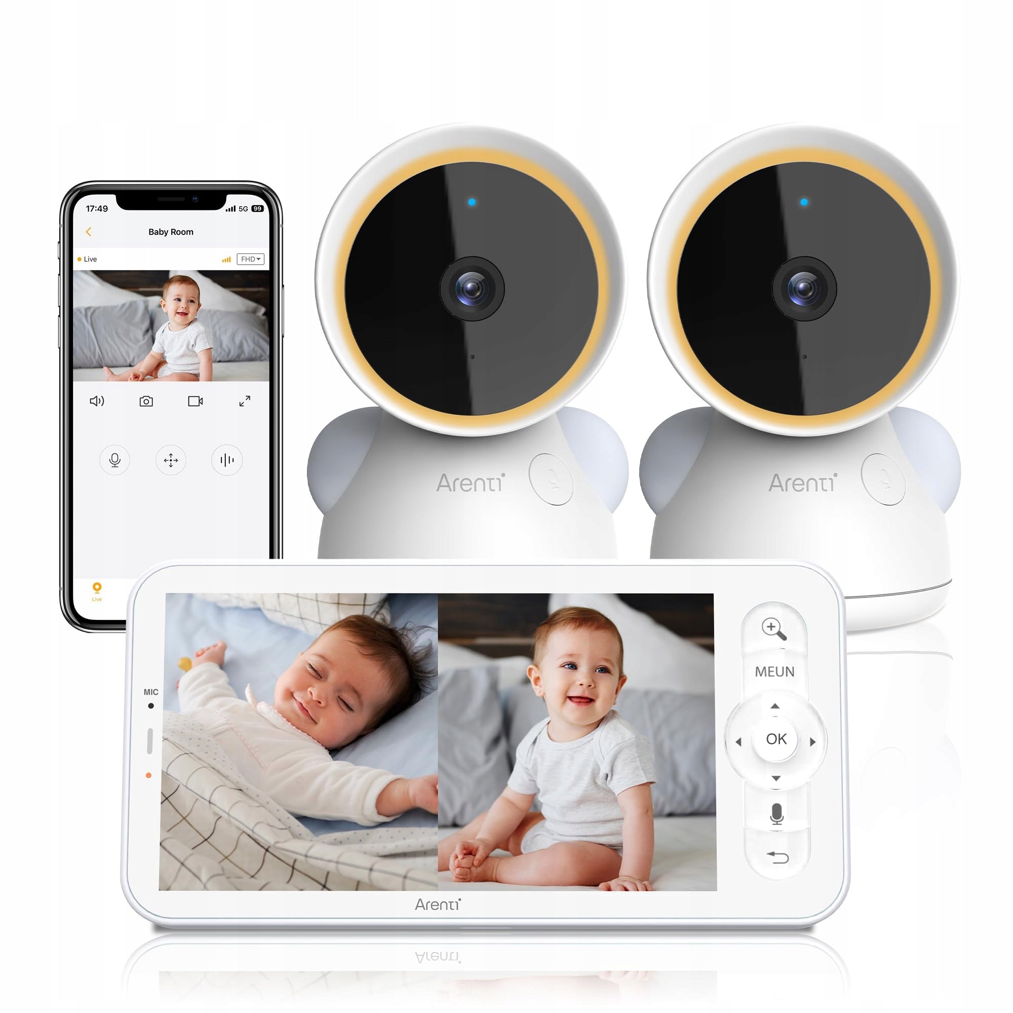 ARENTI Baby Monitor 2 Cameras 2K 5 Inch WiFi PTZ 355 Degree Alexa