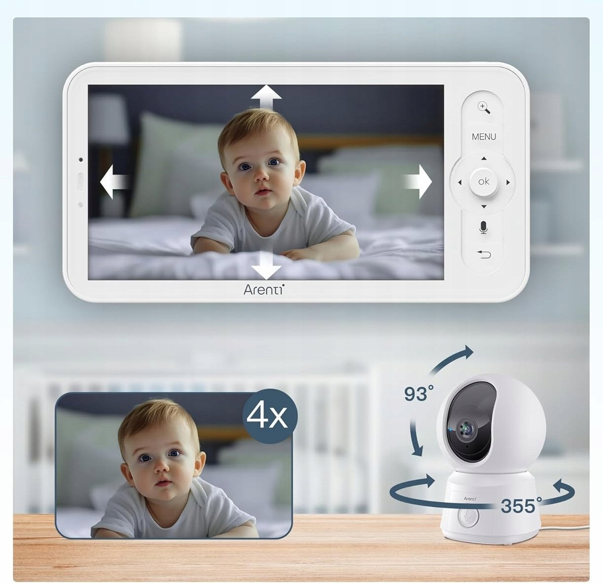 ARENTI Baby monitor with 2 cameras and 5" 1080p PTZ display Manufacturer code B0CMQNG8FY