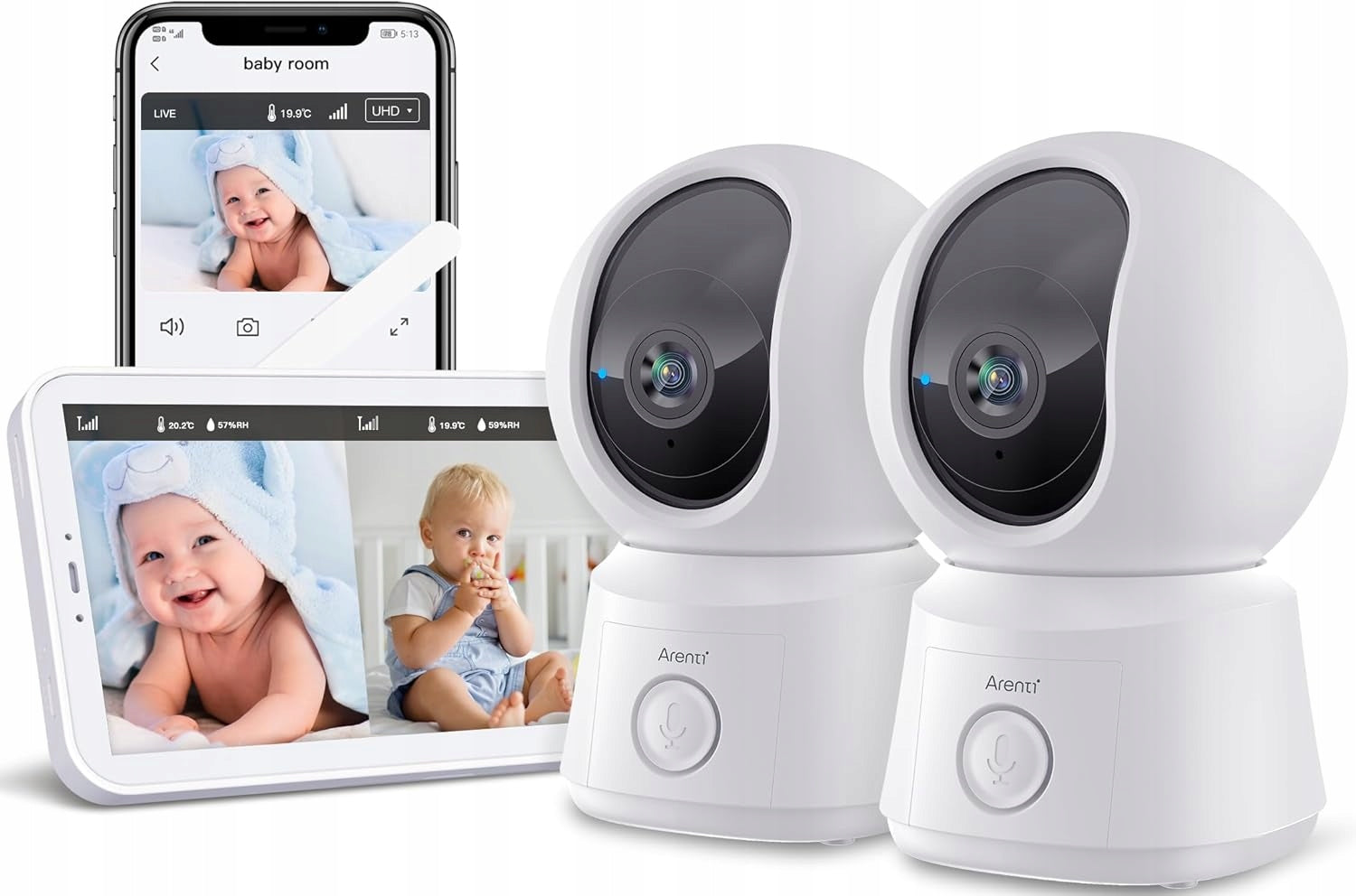 ARENTI Baby monitor with 2 cameras and 5" 1080p PTZ display