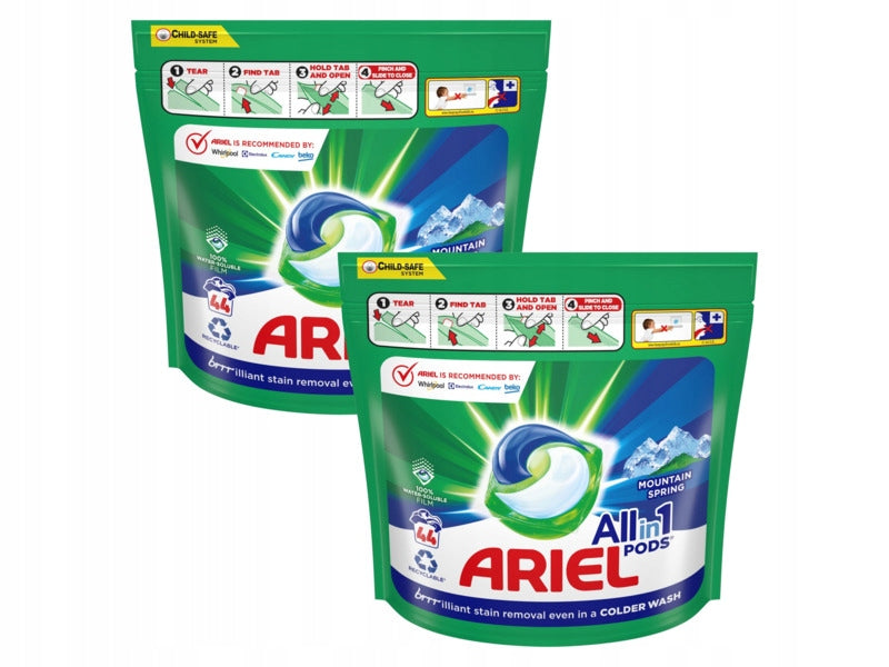 ARIEL All in 1 Pods Mountain Spring Washing Capsules - 2 x 44 Pack