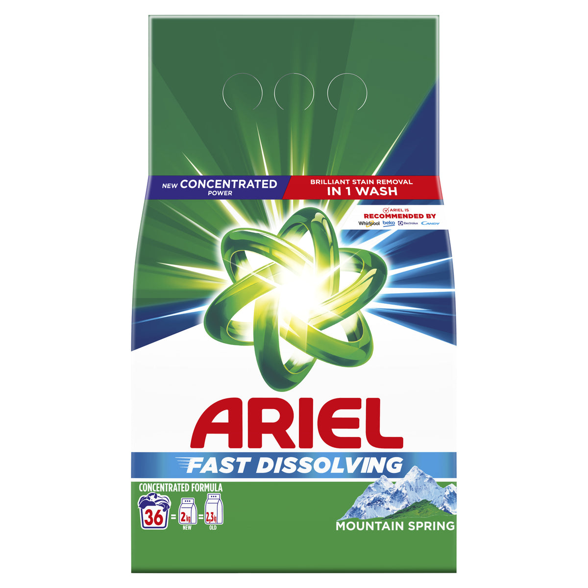 ARIEL MOUNTAIN SPRING WASHING POWDER WHITE STRONG 36 WASHES 1,98KG