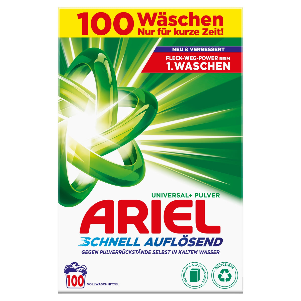 ARIEL UNIVERSAL+ WASHING POWDER FOR WHITE AND LIGHT FABRICS 6 KG 100 WASHES