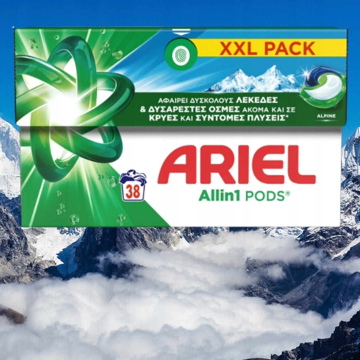 ARIEL WASHING CAPSULES ALPINE 38 PCS EFFECTIVE REMOVAL OF TOUGH STAINS Manufacturer code 8700216803519