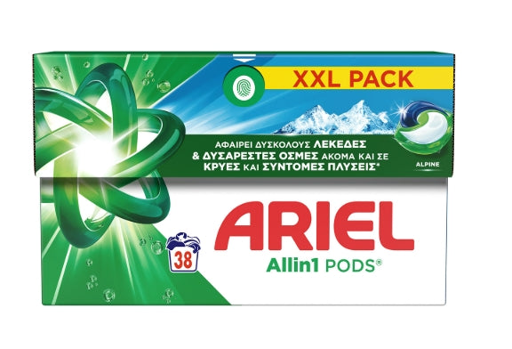 ARIEL WASHING CAPSULES ALPINE 38 PCS EFFECTIVE REMOVAL OF TOUGH STAINS Packaging status original