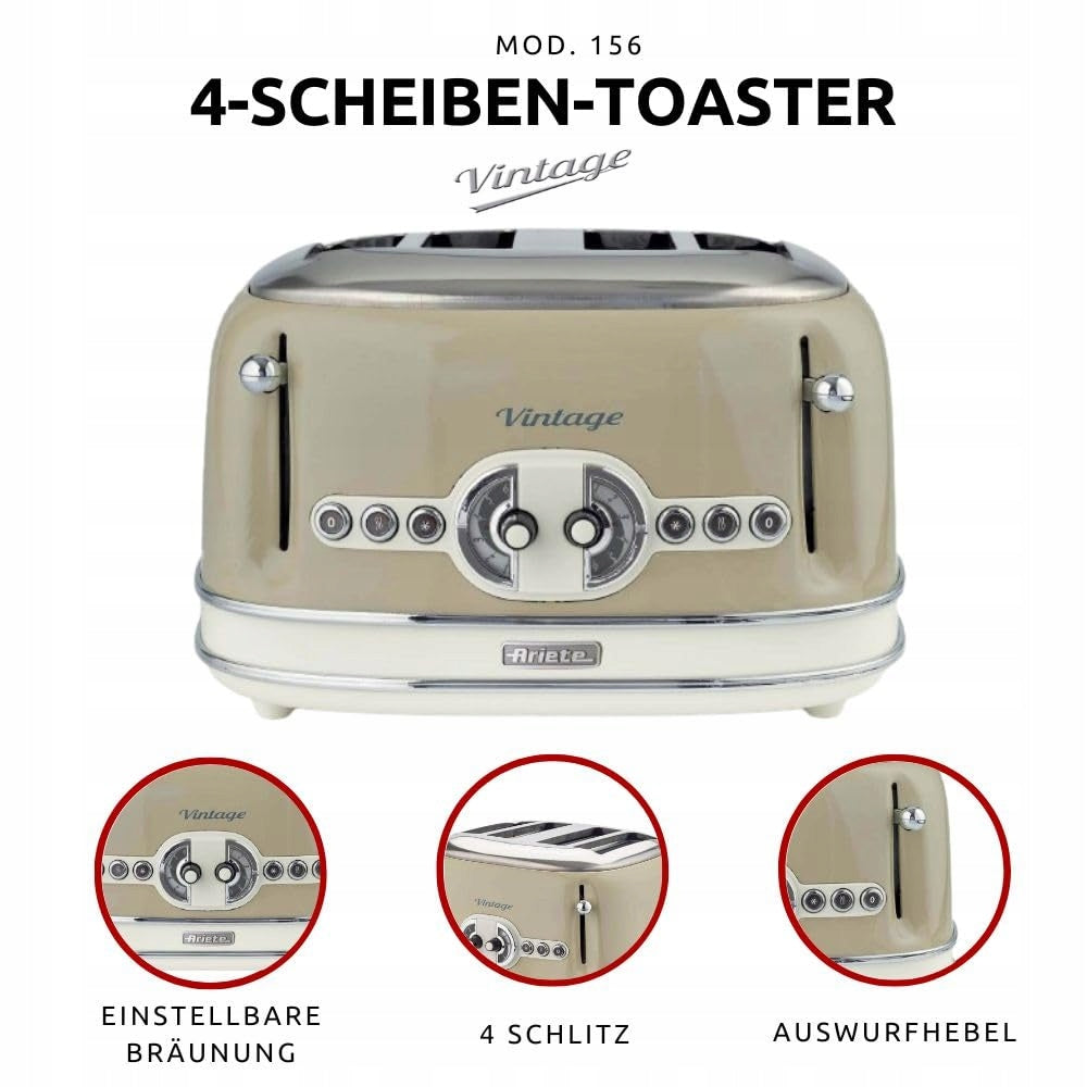 ARIETE Vintage Toaster Retro 4 Slices 1600W Beige Power rating 1600 W