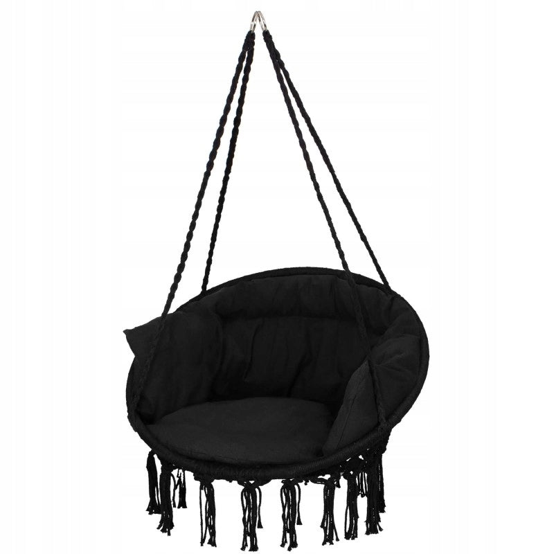 ARMCHAIR HANGING GARDEN SWING STORK NEST WITH CUSHIONS BLACK Packaging status original