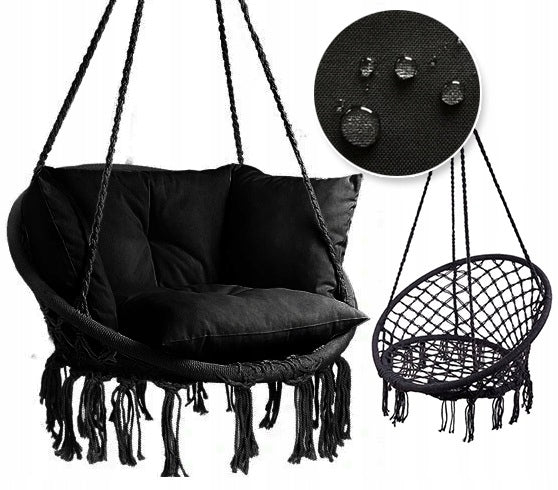 ARMCHAIR HANGING GARDEN SWING STORK NEST WITH CUSHIONS BLACK
