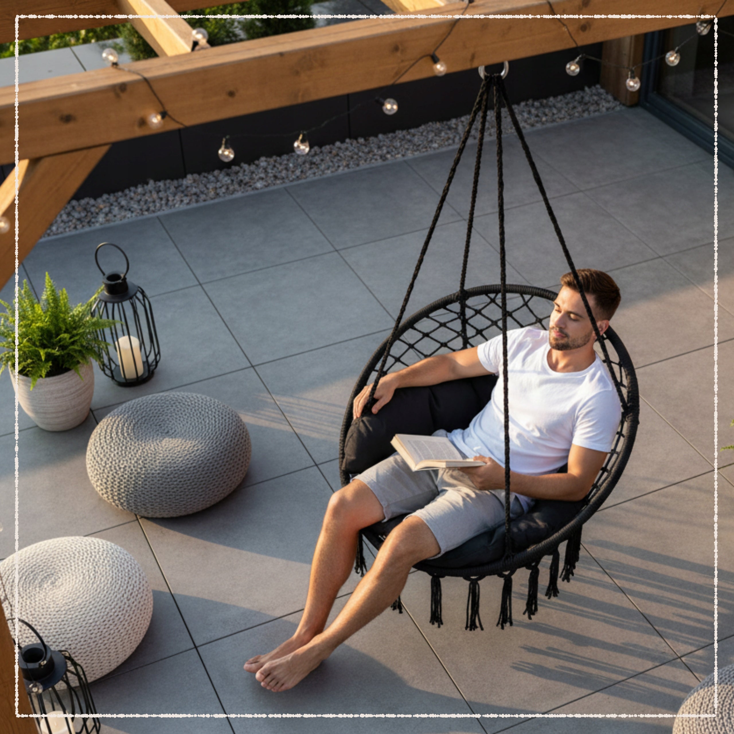 ARMCHAIR HANGING GARDEN SWING STORK NEST WITH PILLOW XL GARDEN HOUSE Seat width 60 cm