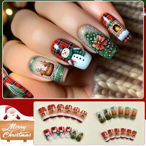 ARTIFICIAL CHRISTMAS ACRYLIC NAILS SET OF 24 FOR WOMEN Manufacturer code Producent niezależny