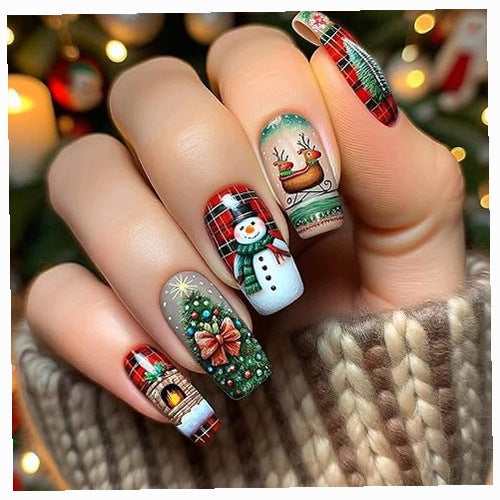 ARTIFICIAL CHRISTMAS ACRYLIC NAILS SET OF 24 FOR WOMEN