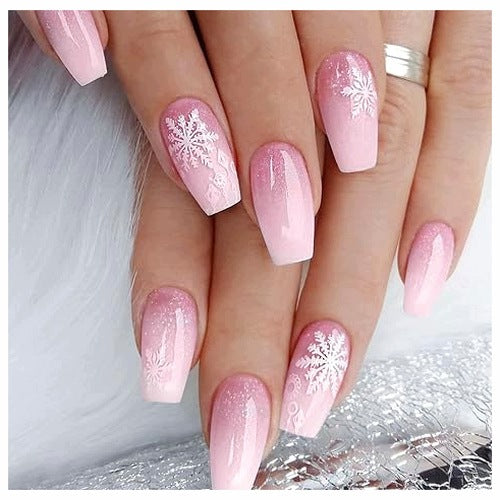 ARTIFICIAL CHRISTMAS NAILS FRENCH ACRYLIC GRADIENT GIFT FOR WOMAN