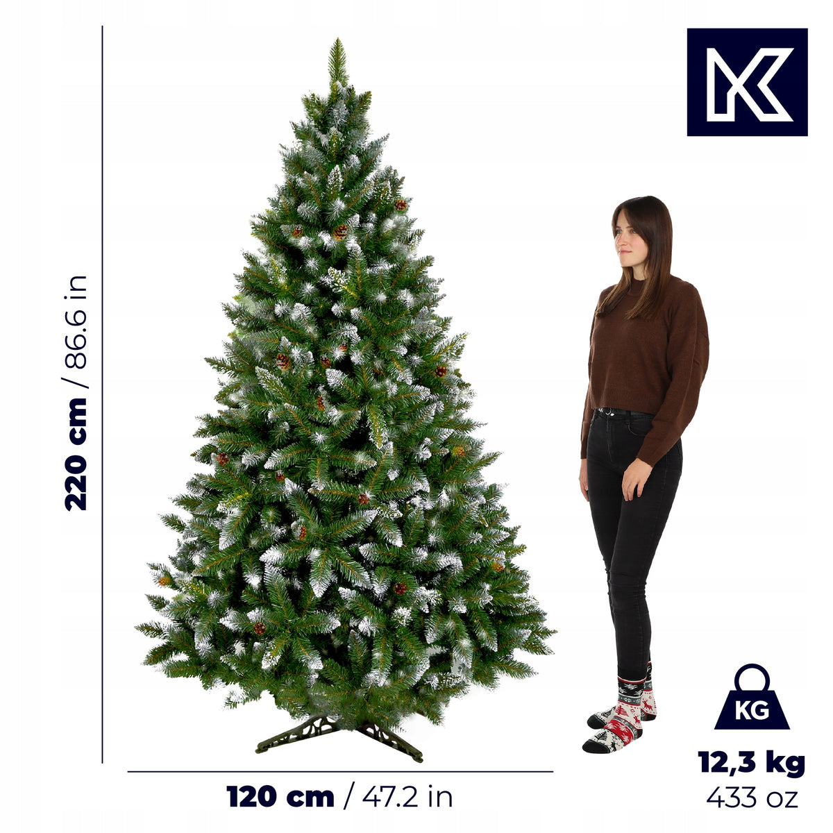 ARTIFICIAL CHRISTMAS TREE AS LIVE 220 cm PINE DENSE DIAMOND SNOW-COVERED PREMIUM Brand Kadax