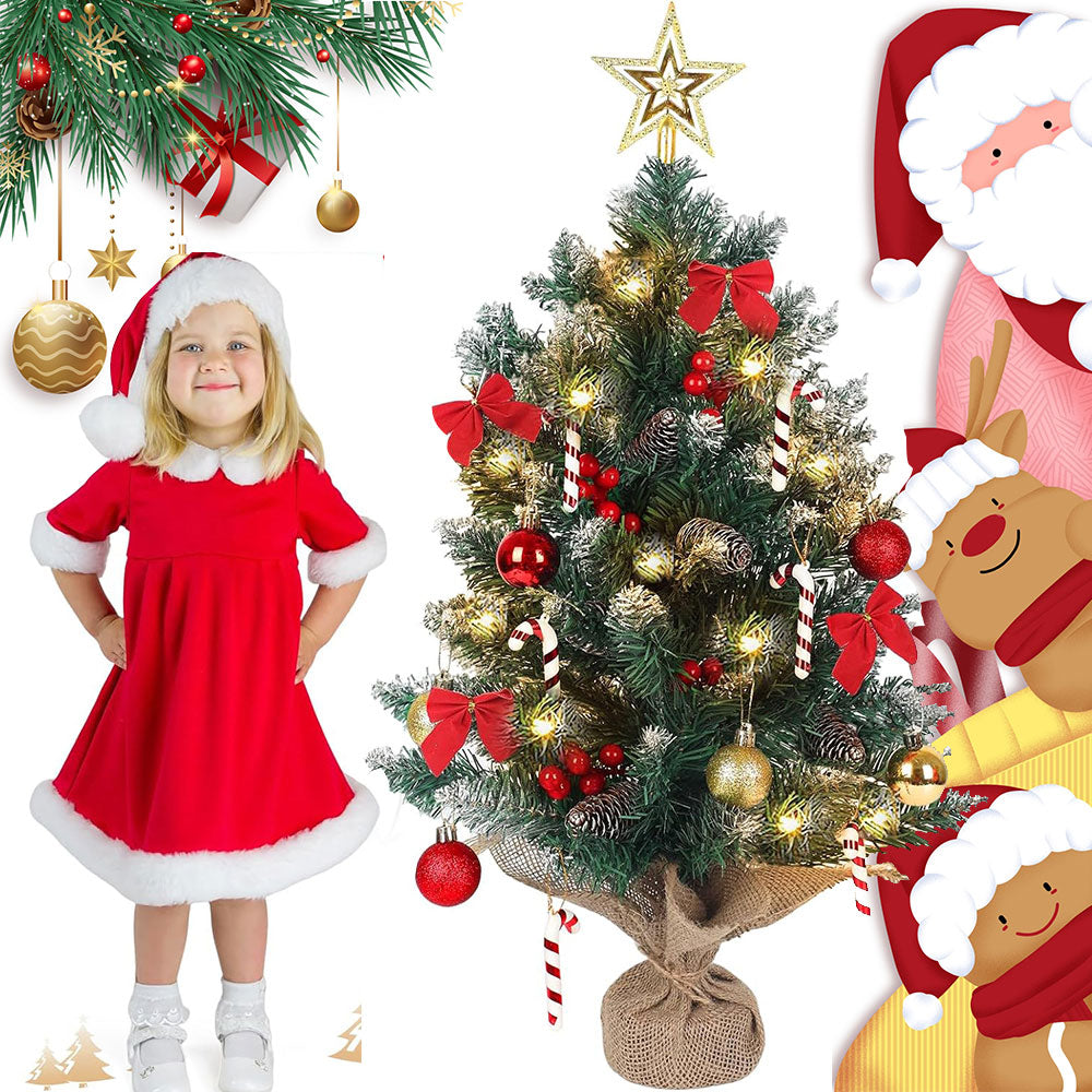 ARTIFICIAL CHRISTMAS TREE DRESSED CHRISTMAS DECORATIONS BAUBLE LAMPS 60CM