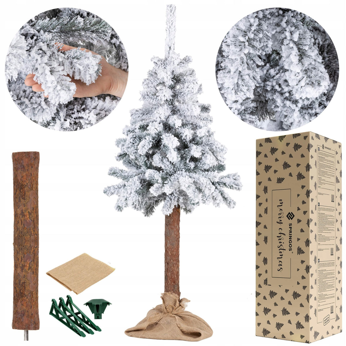 ARTIFICIAL CHRISTMAS TREE ON THE TRUNK SPRUCE 160 cm THICK AS LIVE SNOWY + STAND Packaging status original